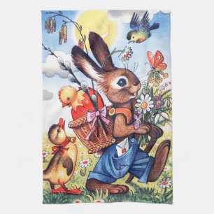 Retro Vintage Osterhase Feiertag Geschirrtuch
