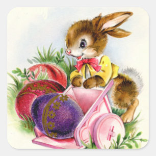 Retro Vintage Osterhase Feiertag Quadratischer Aufkleber