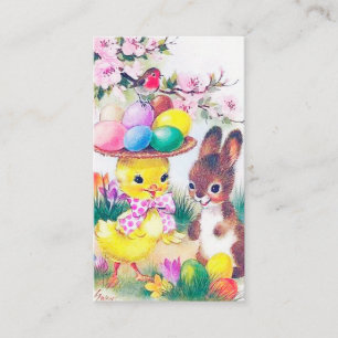 retro-vintage-Osterhase-Küken-grüßt Visitenkarte