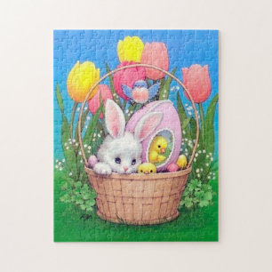 retro-vintage-Osterhasen-Korb Feiertag Puzzle