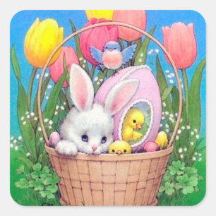Retro-Vintage-Osternhase-Feiertags-Aufkleber Quadratischer Aufkleber