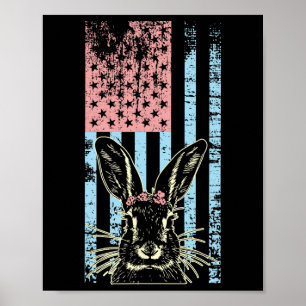 Retro Vintage Pastel Amerikanische Flagge Osterhas Poster
