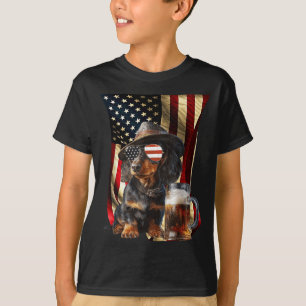 Retro Vintage Patriotischer Dachshund Hund USA-Fla T-Shirt