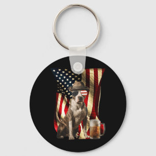 Retro Vintage Patriotischer Pitbull Hund USA-Flagg Schlüsselanhänger