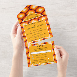 Retro Vintage Pattern-Hochzeit der 1960er Jahre All In One Einladung