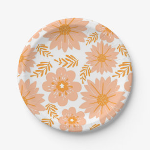 Retro Vintage Pfirsich Flaum Orange Blume Muster Pappteller