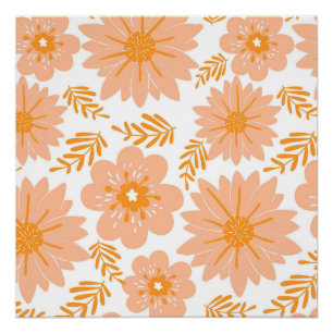 Retro Vintage Pfirsich Flaum Orange Blume Muster Poster