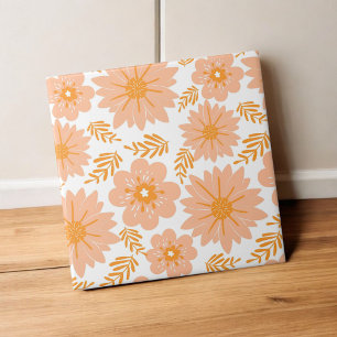 Retro Vintage Pfirsich Flaum Orange Blumenmuster Fliese