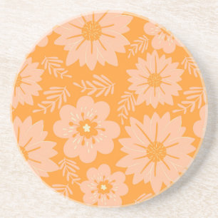 Retro Vintage Pfirsich Flaum Orange Blumenmuster Getränkeuntersetzer