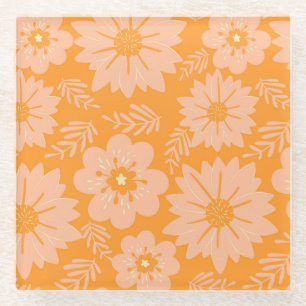 Retro Vintage Pfirsich Flaum Orange Blumenmuster Glasuntersetzer