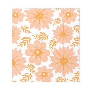 Retro Vintage Pfirsich Flaum Orange Blumenmuster Notizblock