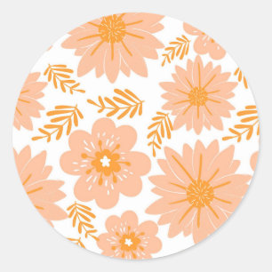 Retro Vintage Pfirsich Flaum Orange Blumenmuster Runder Aufkleber