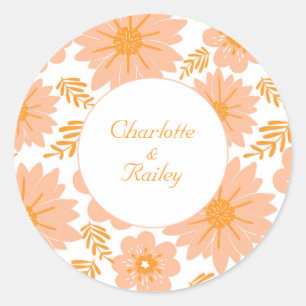 Retro Vintage Pfirsich Flaum Orange Blumenmuster Runder Aufkleber