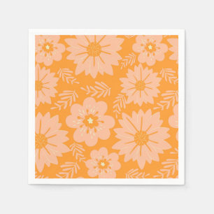 Retro Vintage Pfirsich Flaum Orange Blumenmuster Serviette