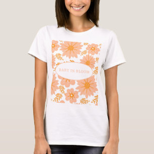 Retro Vintage Pfirsich Flaum Orange Blumenmuster T-Shirt