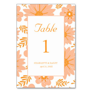 Retro Vintage Pfirsich Flaum Orange Blumenmuster Tischnummer