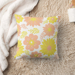 Retro Vintage Pfirsich Flaum Senfblumen Muster Kissen