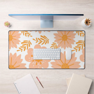 Retro Vintage Pfirsich Flausch Orange-Blumen-Muste Schreibtischunterlage