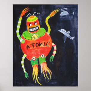 Retro Vintage Popkunst des Roboters Poster