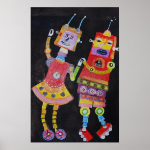 Retro Vintage Popkunst des Roboters Poster