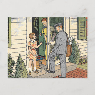 Retro Vintage Postman Book Illustration Postkarte
