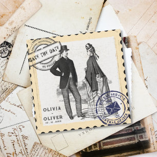 Retro Vintage-Poststempel-Hochzeit  Save The Date