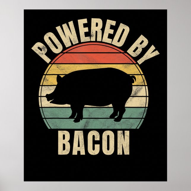 Retro Vintage Powered By Bacon BBQ BBQ Poster (Vorne)