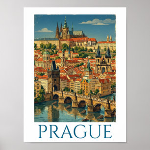 Retro Vintage Prag Tschechische Republik Stadtansi Poster