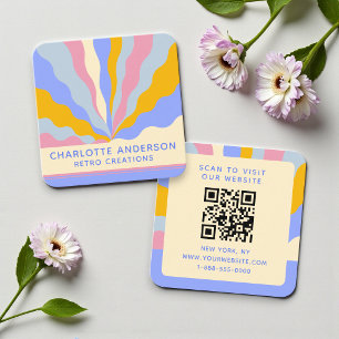 Retro Vintage Rays QR Code Abstrakt Trendy Quadratische Visitenkarte