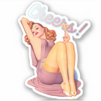 Retro Vintage Redhead Button-up Girl mit Cocktail Aufkleber