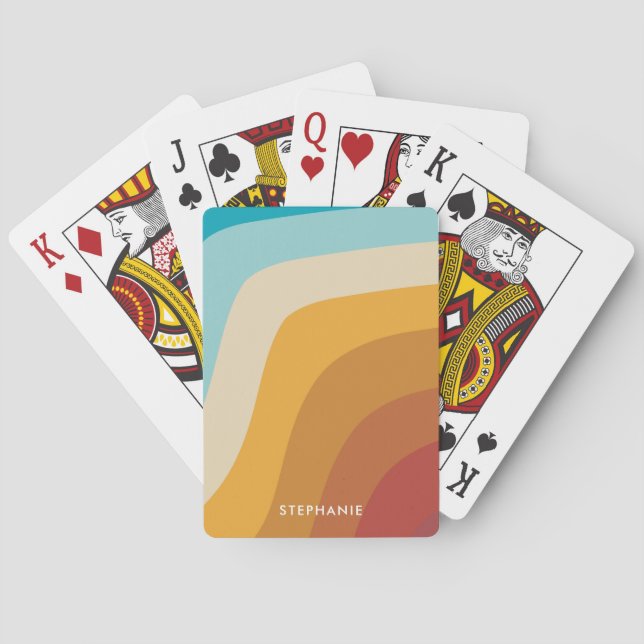 Retro Vintage Regenbogenwellen Personalisiert Spielkarten (Rückseite)