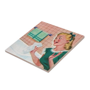 Retro-Vintage-Reinigung-Badezimmer-Dame Fliese