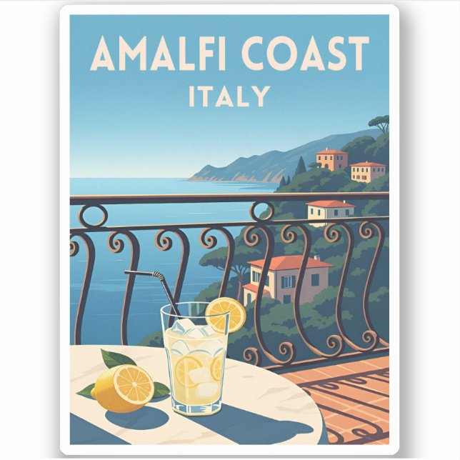 Retro Vintage Reise Amalfi Küste Italien Landschaf Aufkleber (Vorderseite)