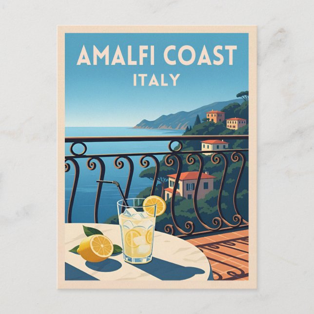Retro Vintage Reise Amalfi Küste Italien Landschaf Postkarte (Vorderseite)