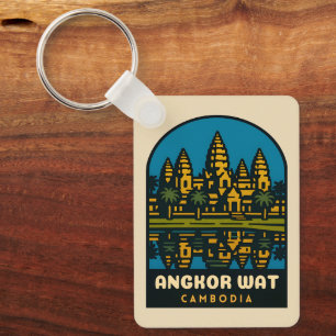 Retro Vintage Reise Angkor Wat Kambodscha  Schlüsselanhänger