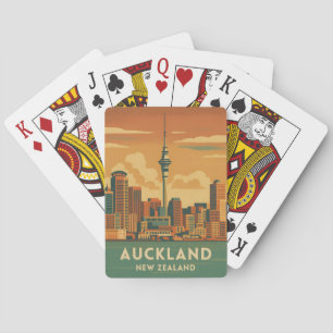Retro Vintage Reise Auckland Neuseeland Stadt Spielkarten