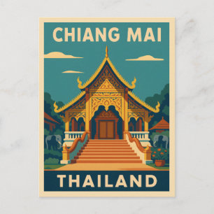 Retro Vintage Reise Chiang Mai Thailand Tempel Postkarte