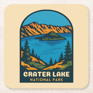 Retro Vintage Reise Crater Lake Nationalpark Rechteckiger Pappuntersetzer