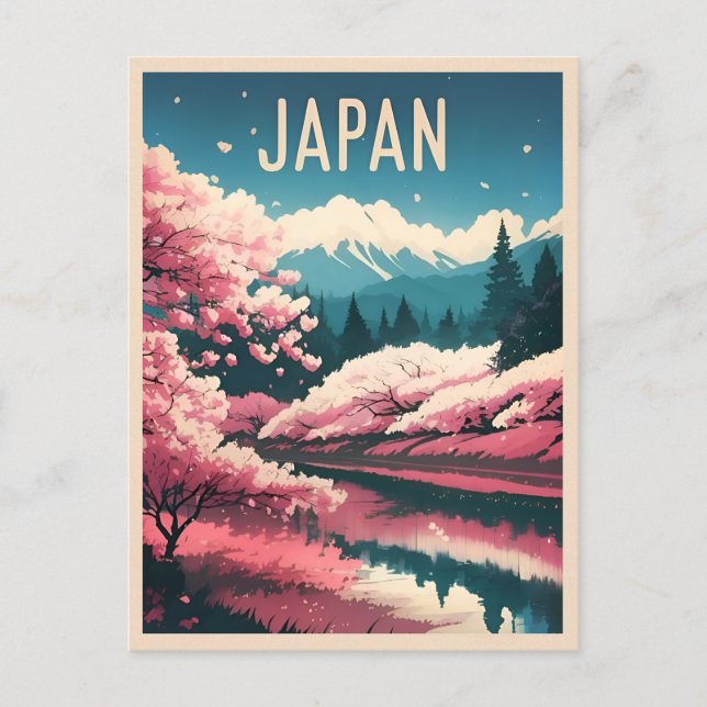 Retro Vintage Reise Japan Sakura Cherry Blossom Postkarte (Vorderseite)