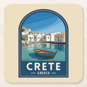 Retro Vintage Reise Kreta Griechenland Küste Rechteckiger Pappuntersetzer