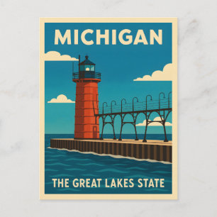 Retro Vintage Reise Michigan Leuchtturm Landschaft Postkarte