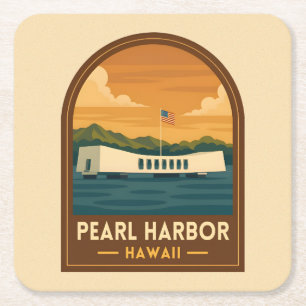 Retro Vintage Reise Pearl Harbor Gedenkstätte Hawa Rechteckiger Pappuntersetzer