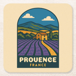 Retro Vintage Reise Provence Frankreich Landschaft Rechteckiger Pappuntersetzer