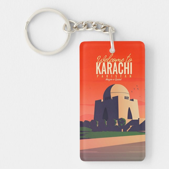 Retro Vintage Reise Souvenir Karachi Pakistan Schlüsselanhänger (Vorderseite)