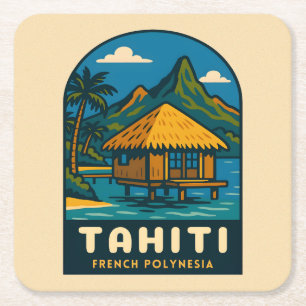 Retro Vintage Reise Tahiti Französisch-Polynesien Rechteckiger Pappuntersetzer