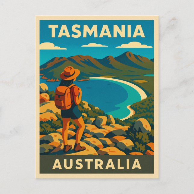 Retro Vintage Reise Tasmania Postkarte (Vorderseite)