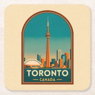 Retro Vintage Reise Toronto Kanada Skyline Landsch Rechteckiger Pappuntersetzer