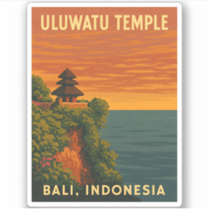 Retro Vintage Reise Uluwatu Temple Bali Meer Aufkleber