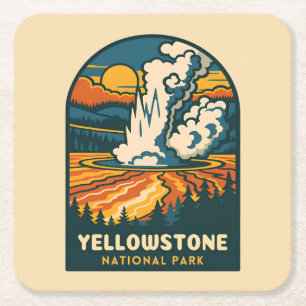 Retro Vintage Reise Yellowstone Nationalpark Rechteckiger Pappuntersetzer