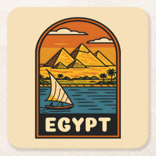 Retro Vintage Reisen Ägypten Pyramid Nile River Rechteckiger Pappuntersetzer